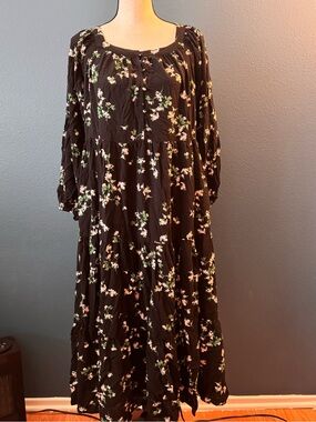 Old Navy Black Floral Tiered Maxi Dress